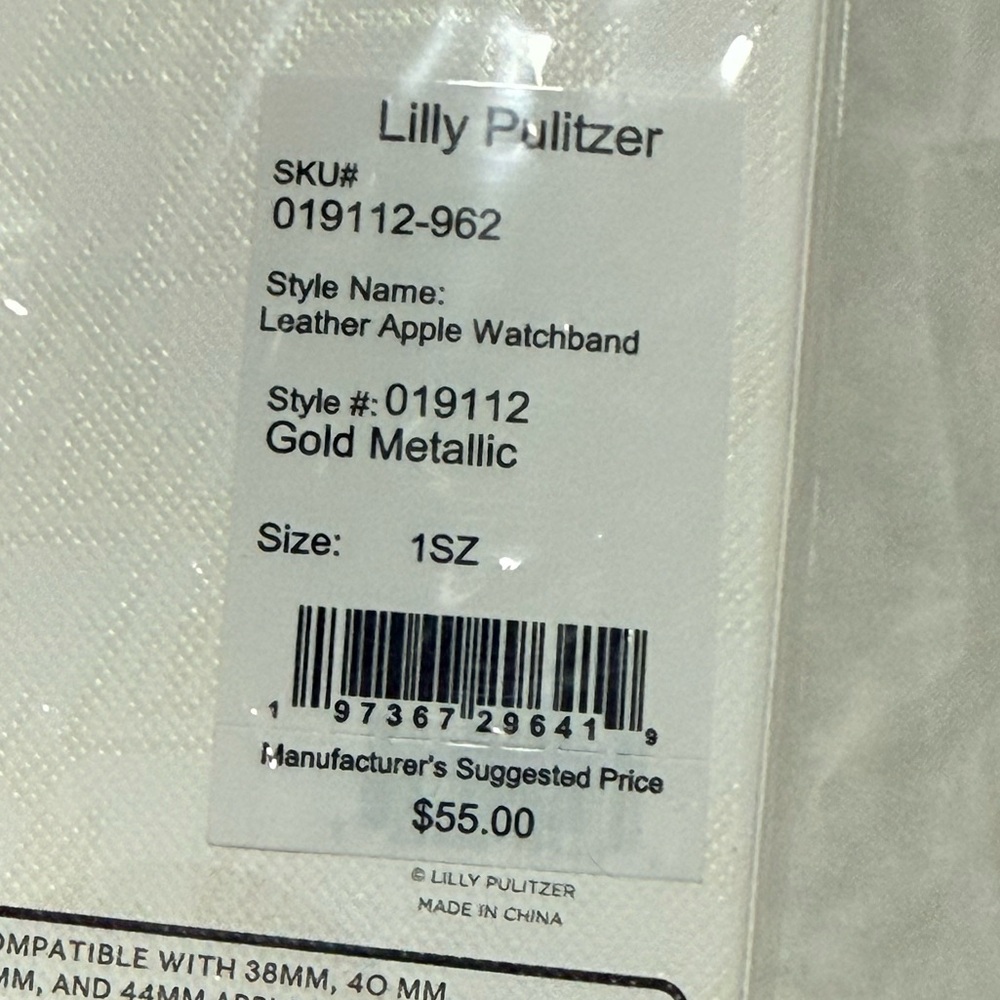 NWT Lilly Pulitzer Leather Apple Watch Band in Gold Metallic - Picture 7 of 8